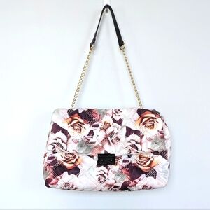 Betsey Johnson XO Phoebe Stitched Floral Nylon Chain Strap Bag White Pink Gray